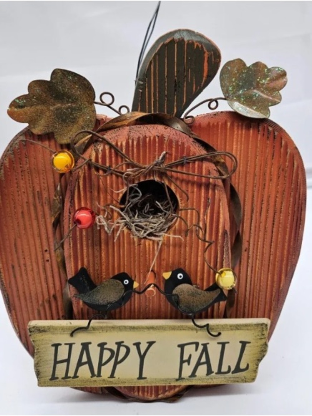 Rust Orange Pumpkin Birdhouse Décor - Happy Fall Accent